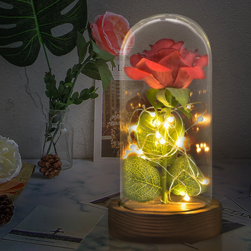 Eternal Silk Rose with Fairy Lights Dome