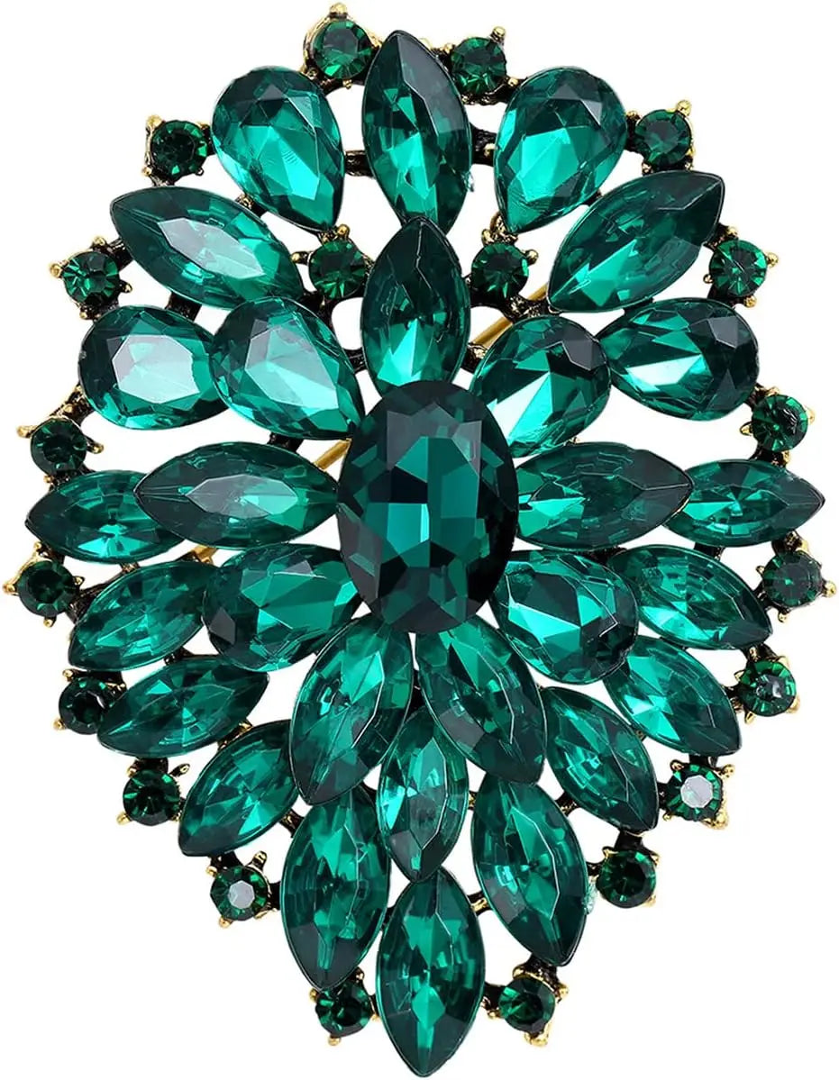 Premium Crystal Oval Flower Brooch