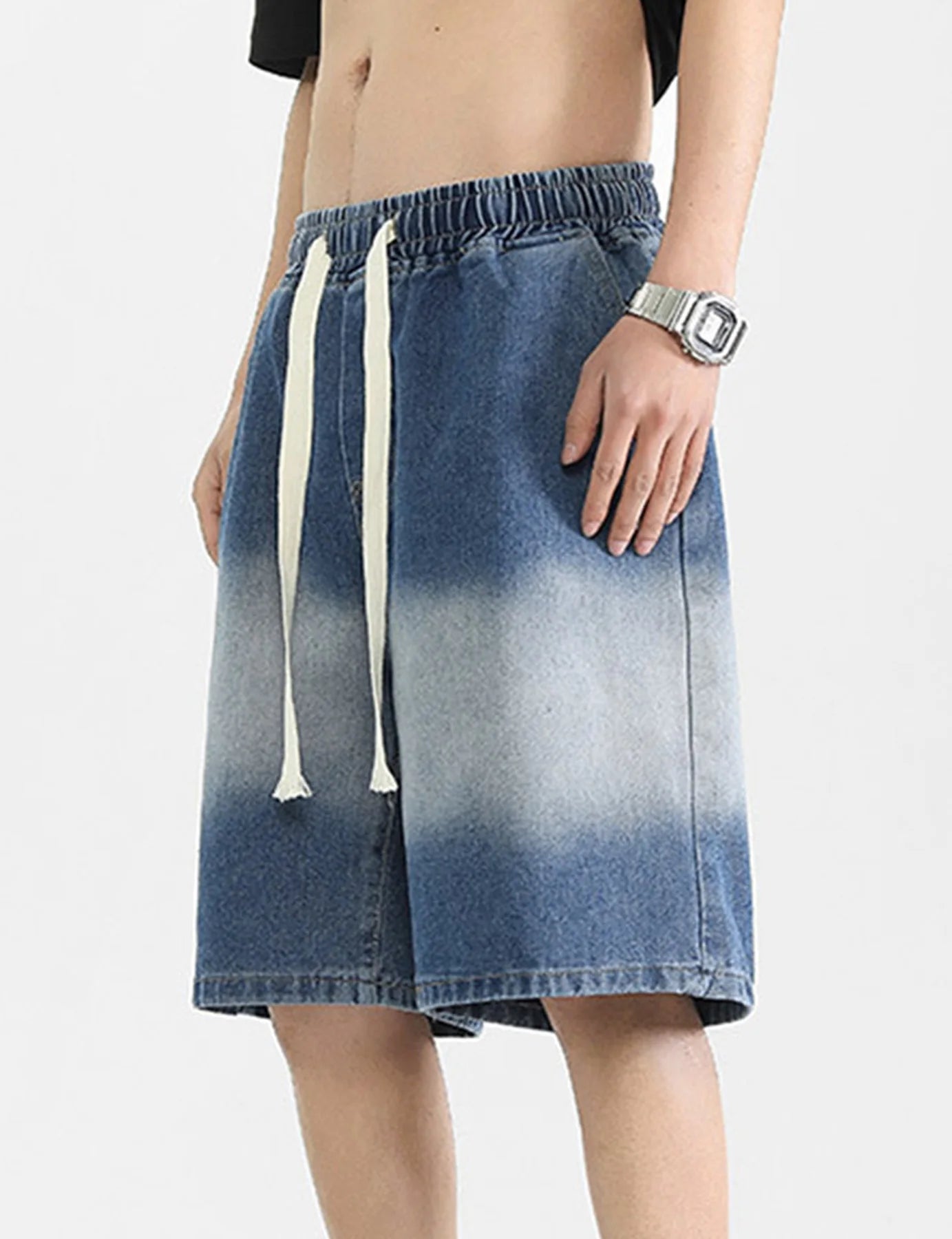 Men's Summer Casual Denim Shorts with Drawstring Waist