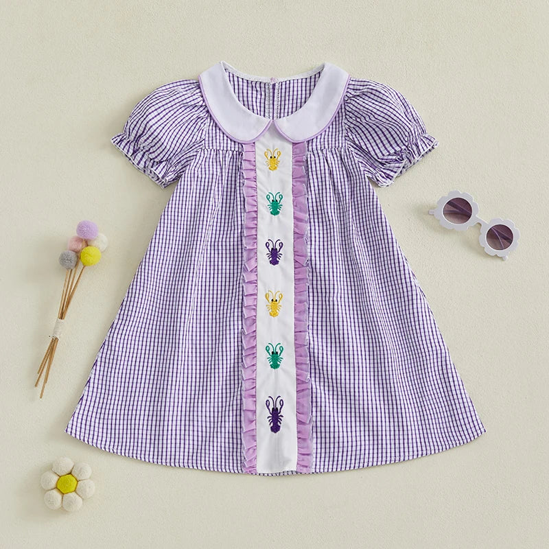 Plaid Lobster Embroidered Toddler Dress