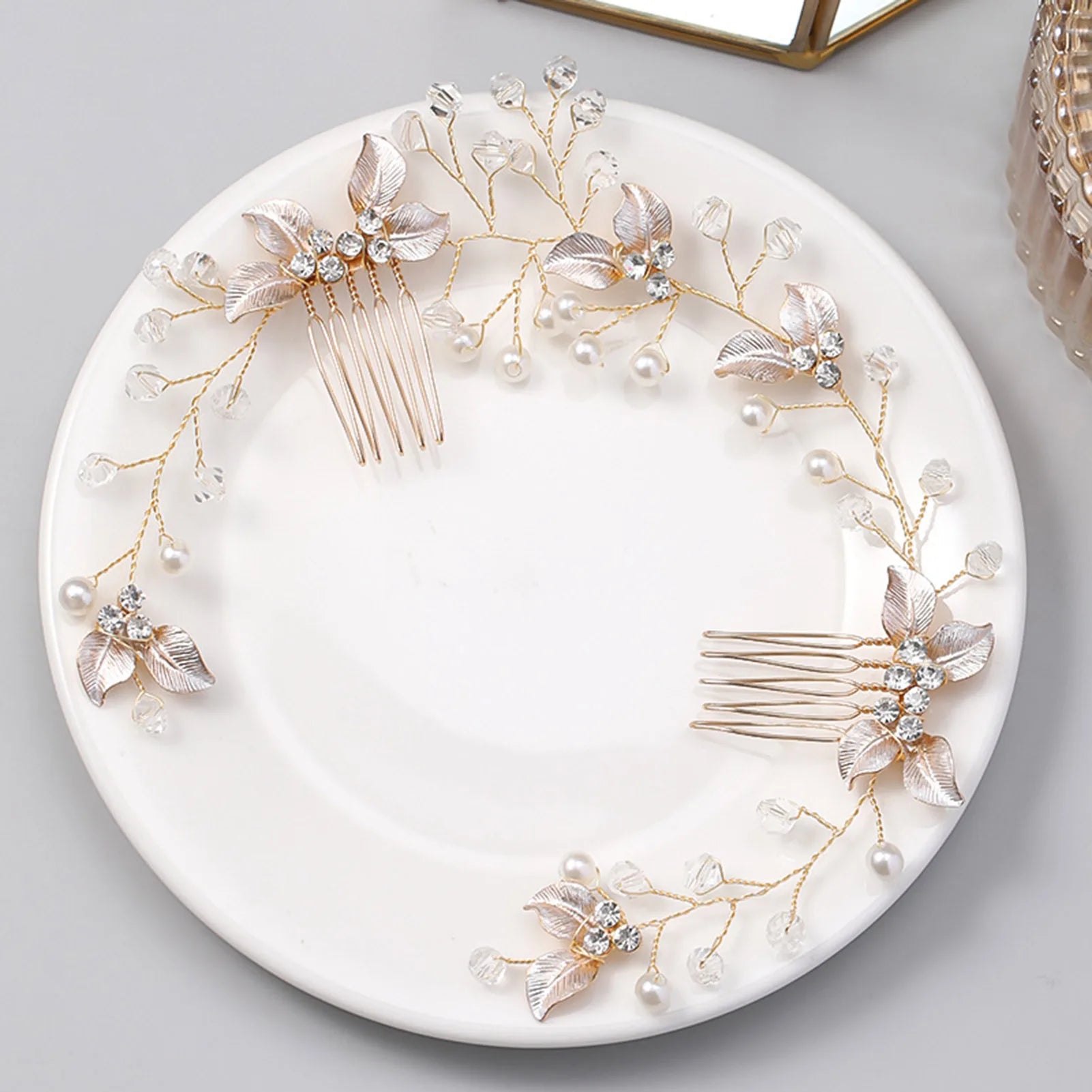 Gold Rhinestone Bridal Hair Comb Clip