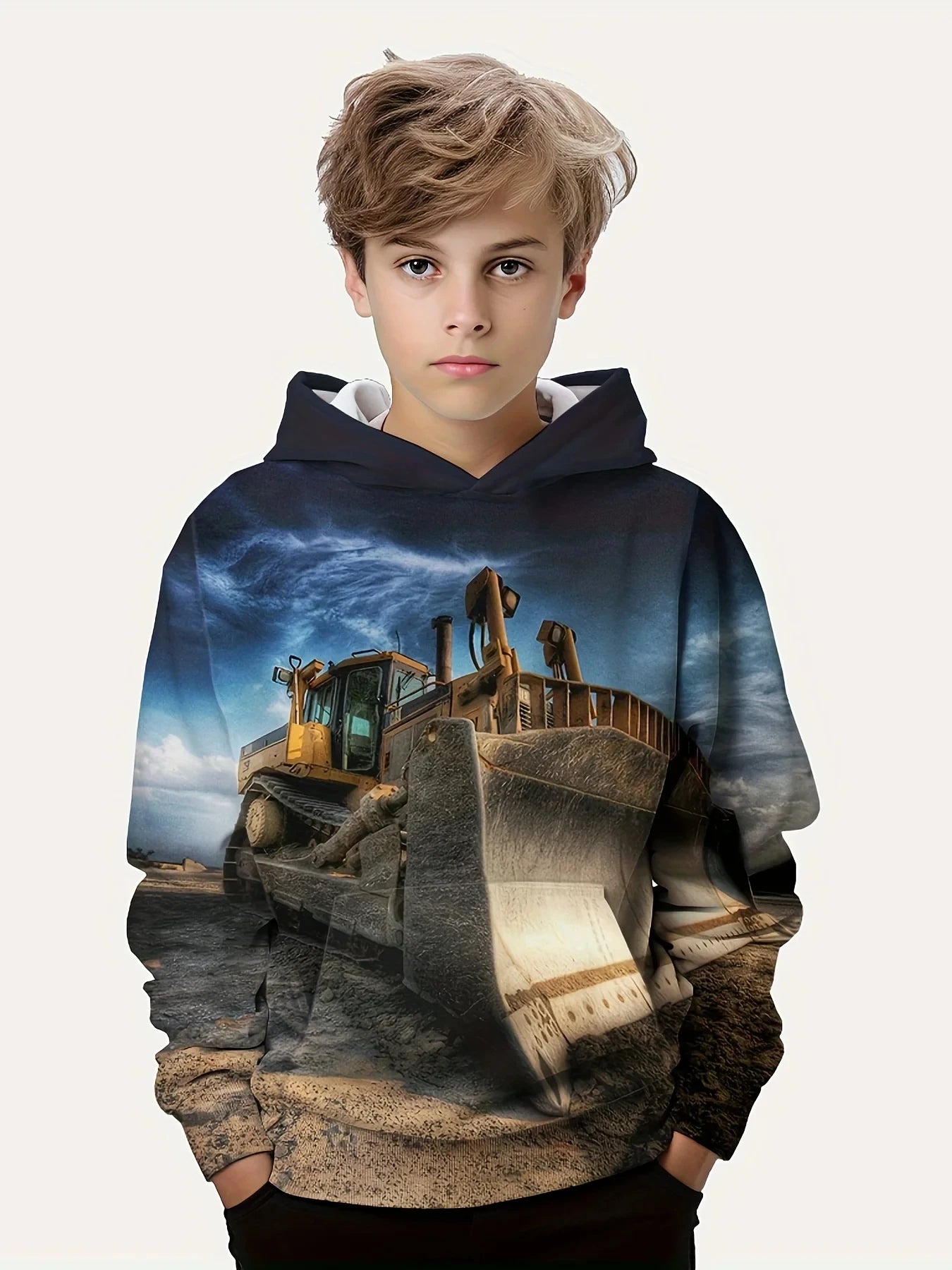 3D Truck Print Kids Oversized Hoodie