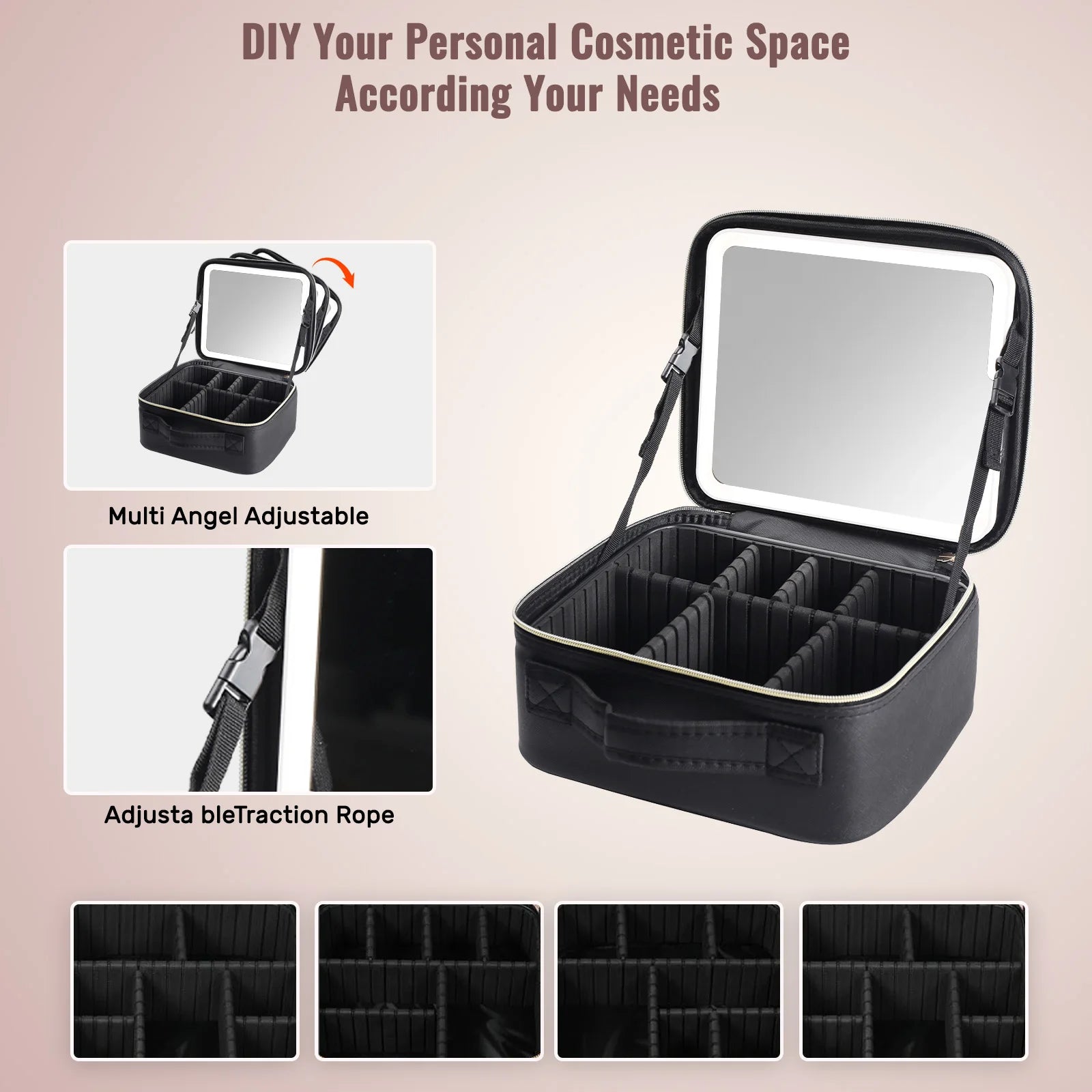Travel Makeup Bag with LED Mirror
