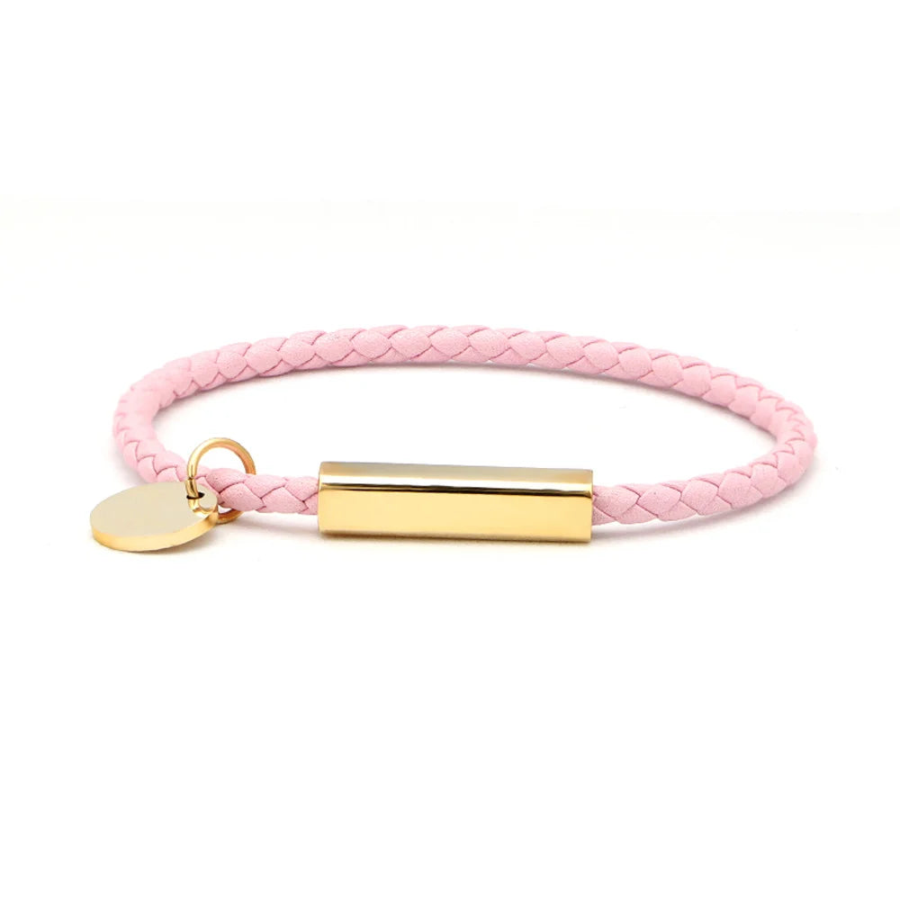 Engraved Heart Magnetic Leather Bangle