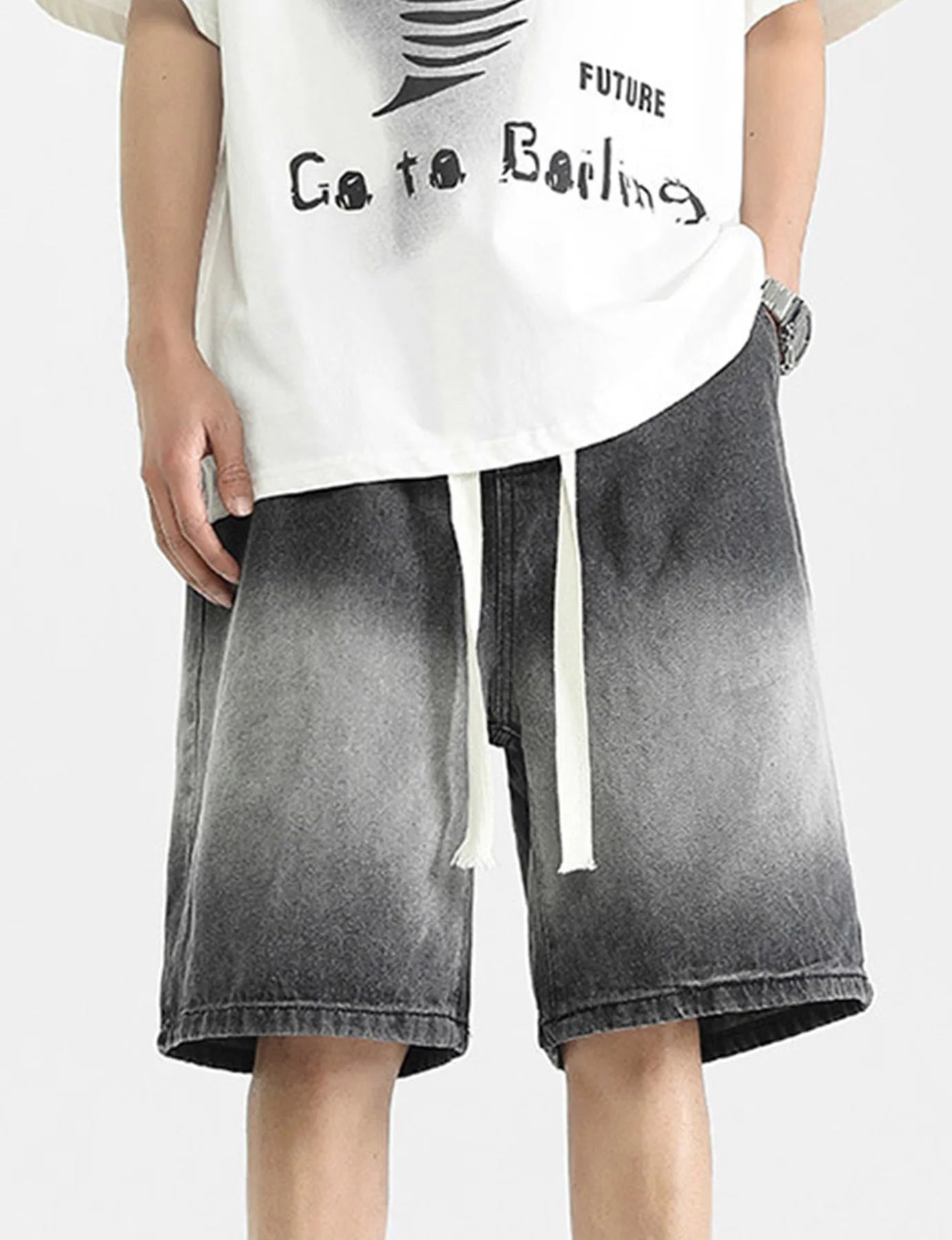 Men's Summer Casual Denim Shorts with Drawstring Waist
