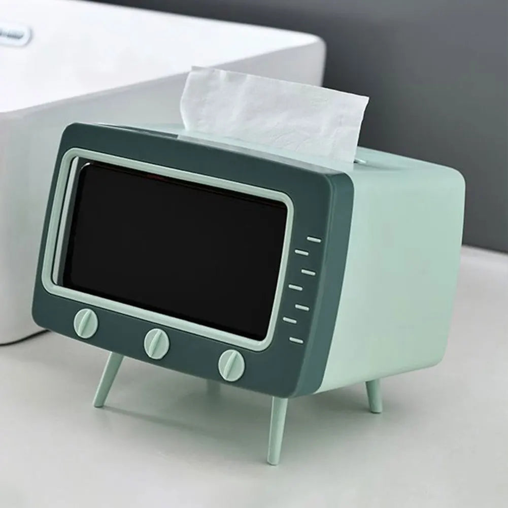 TV Tissue Box with Phone Stand Slot