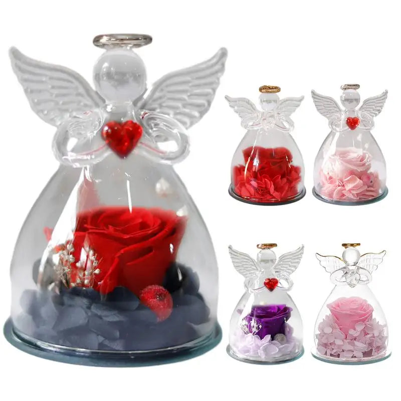 Eternal Angel Rose Figurine in Glass Dome