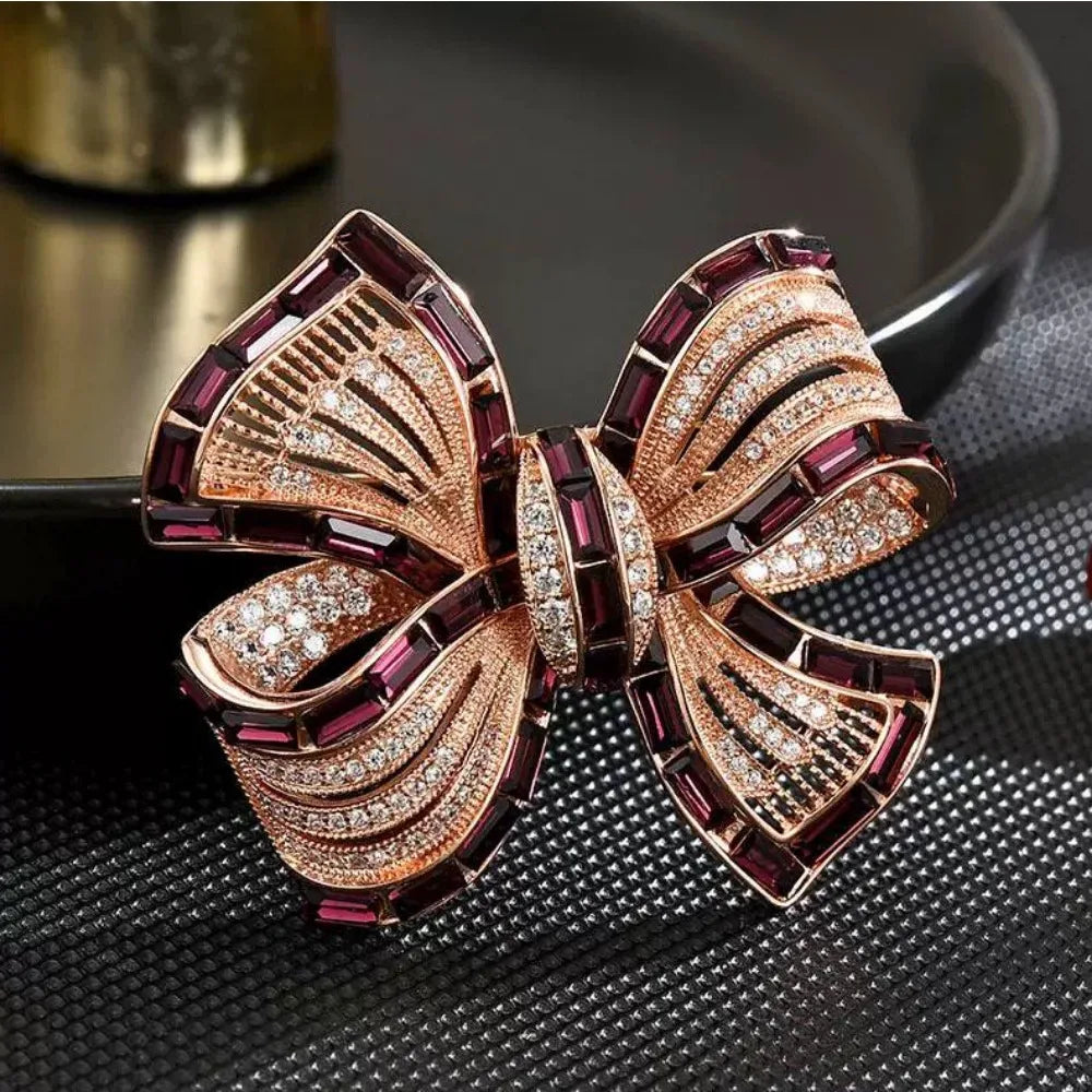 Luxury Purple Alloy Bow Brooch