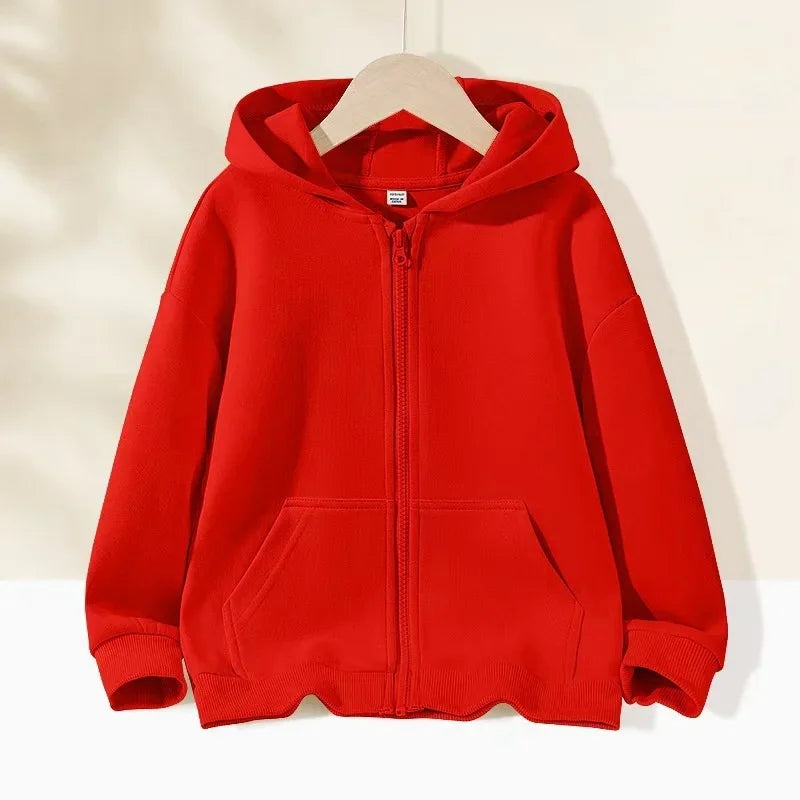Kids Solid Color Zip Hoodie 2025