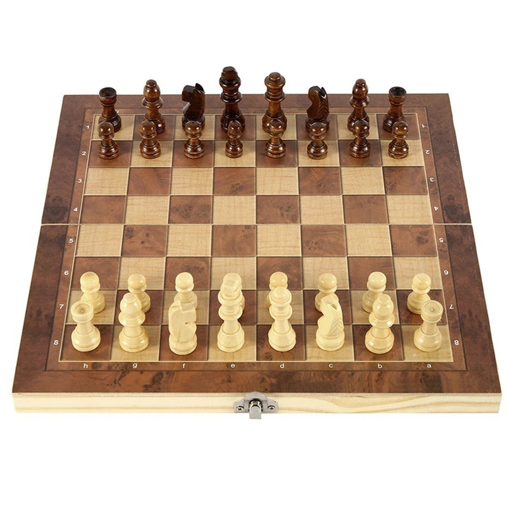 3-in-1 Wooden Chess & Checkers Set