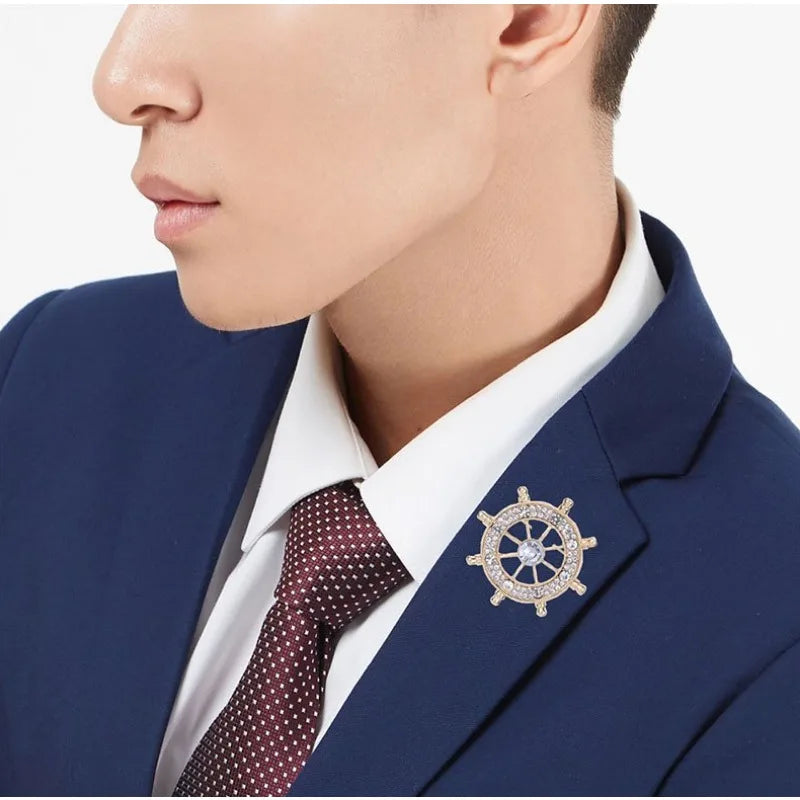 Navy Style Diamond Rudder Brooch
