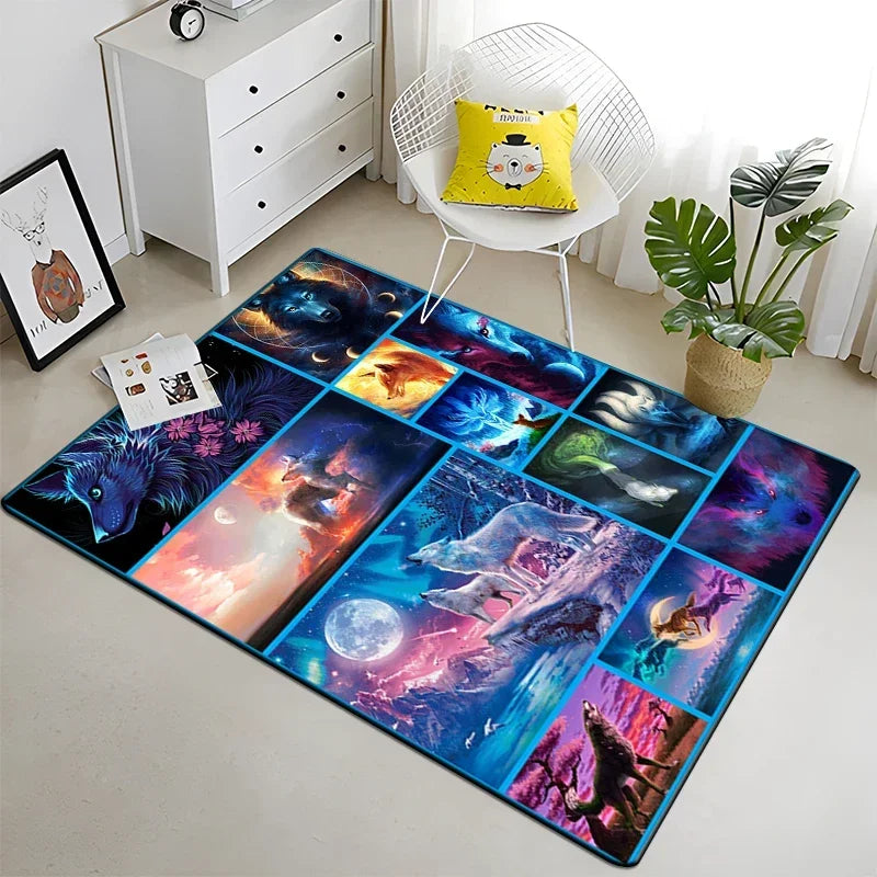 Wolf Moon Pattern Non-Slip Area Rug