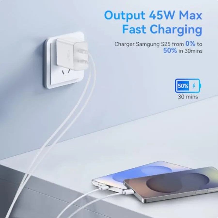 45W Dual USB-C Fast Charger 2-Pack 10FT