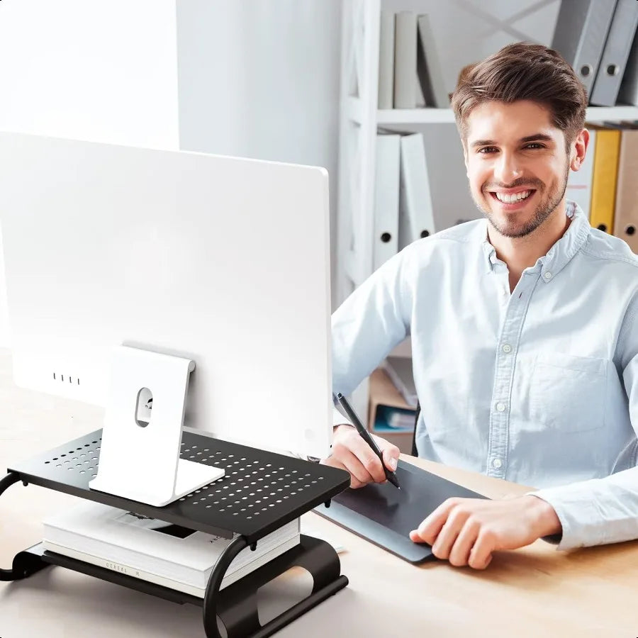 Metal Monitor Stand Riser with Shelf