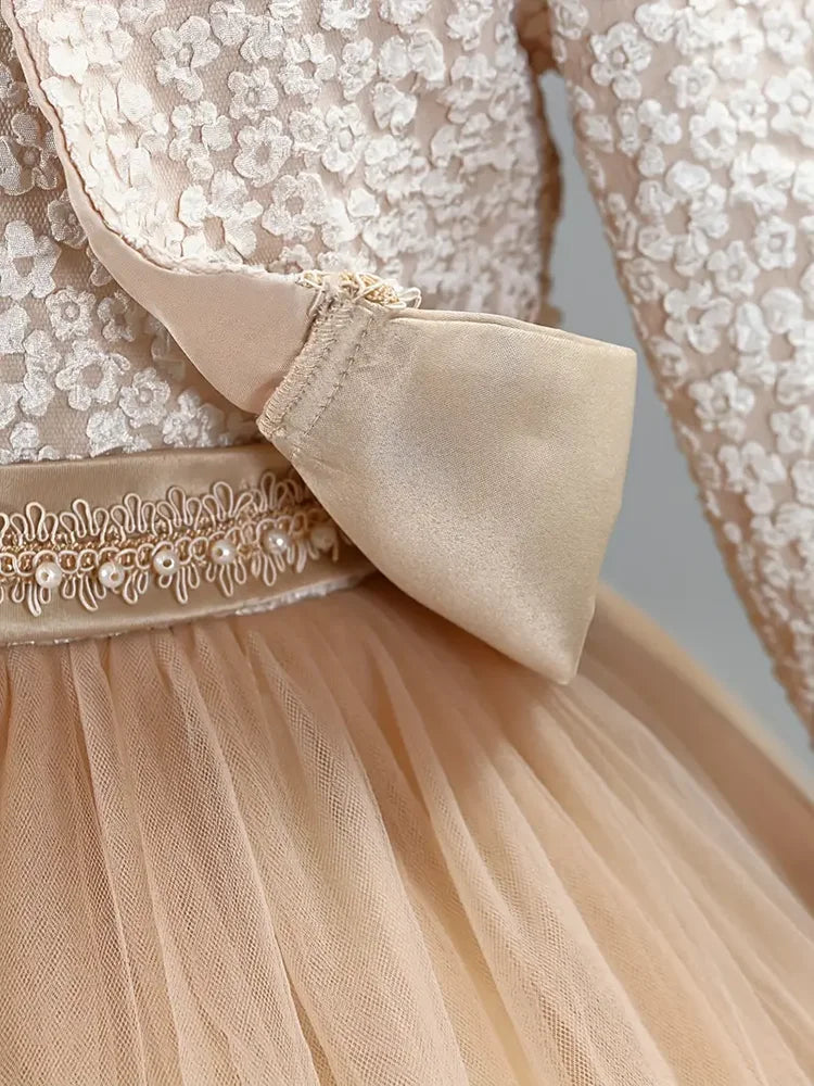 Girls Khaki Lace Dress and Coat Set