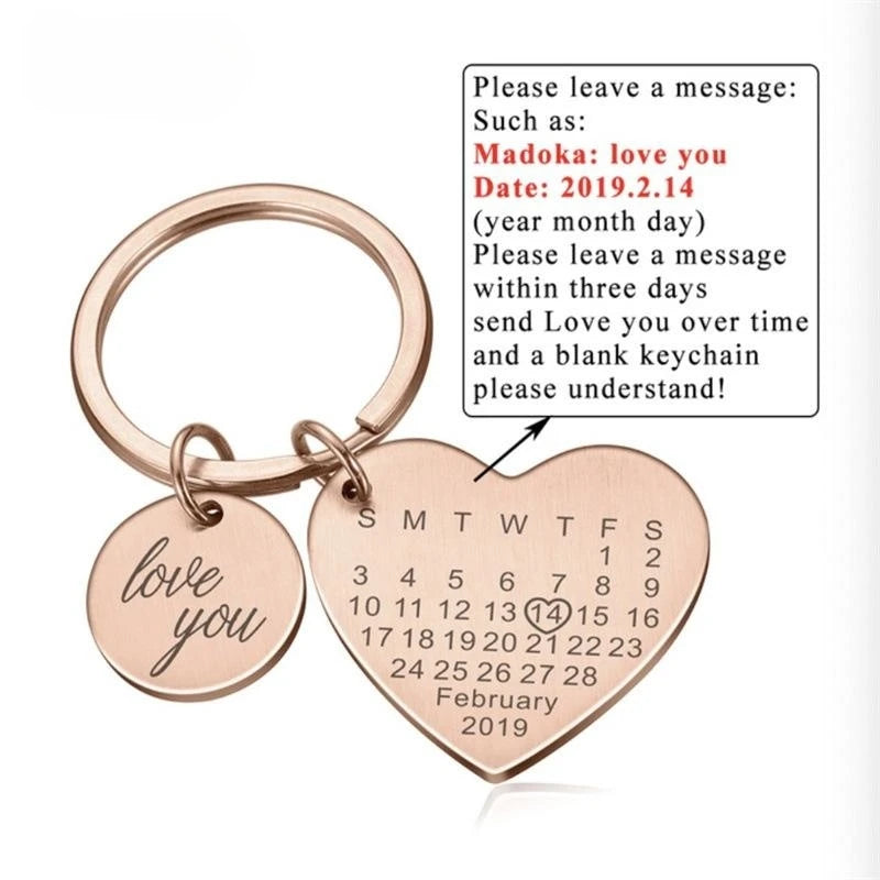 Custom Engraved Calendar Heart Keychain