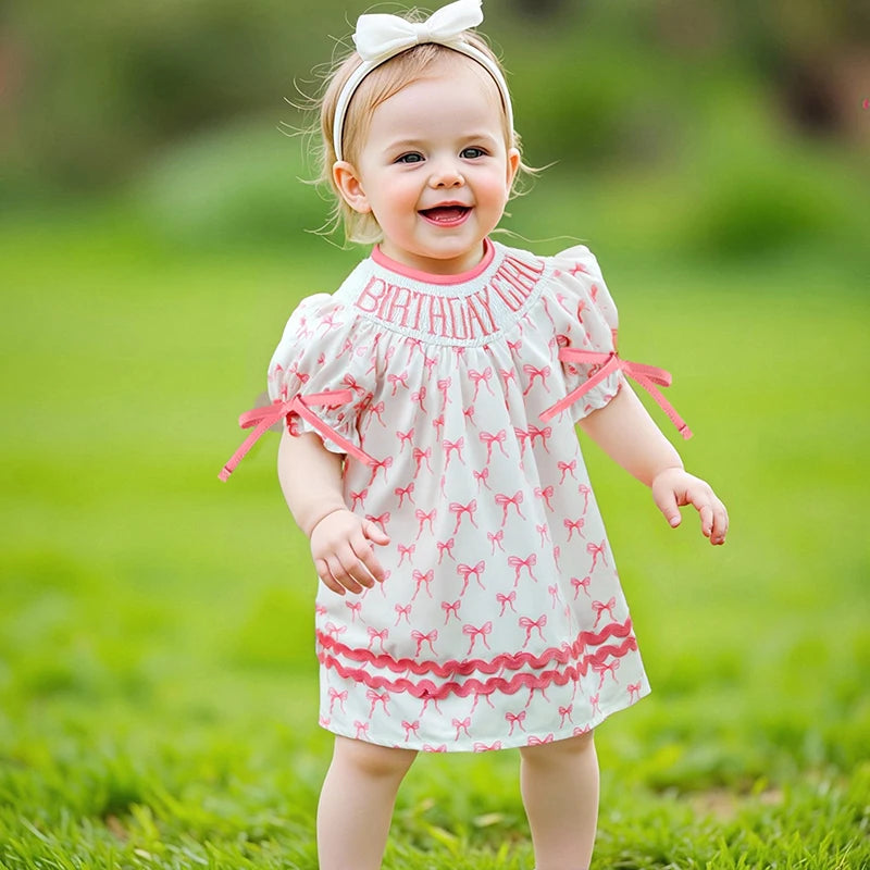 Smocked Puff Sleeve Birthday Dress