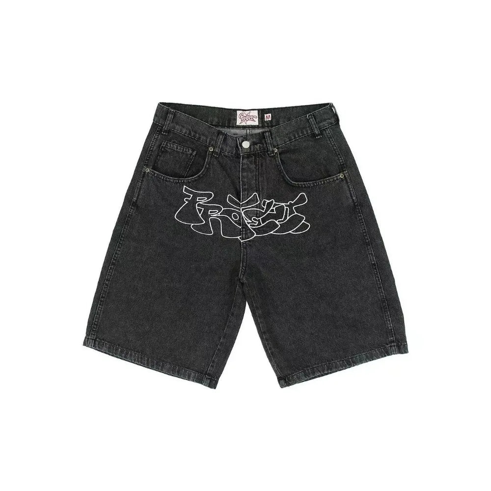 American Rhinestone Y2K Denim Shorts