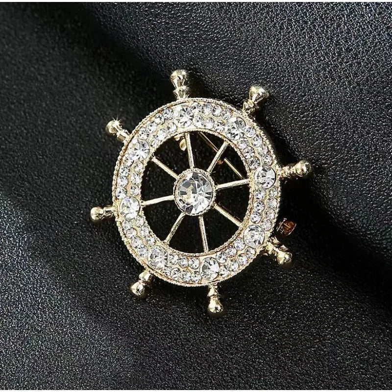 Navy Style Diamond Rudder Brooch