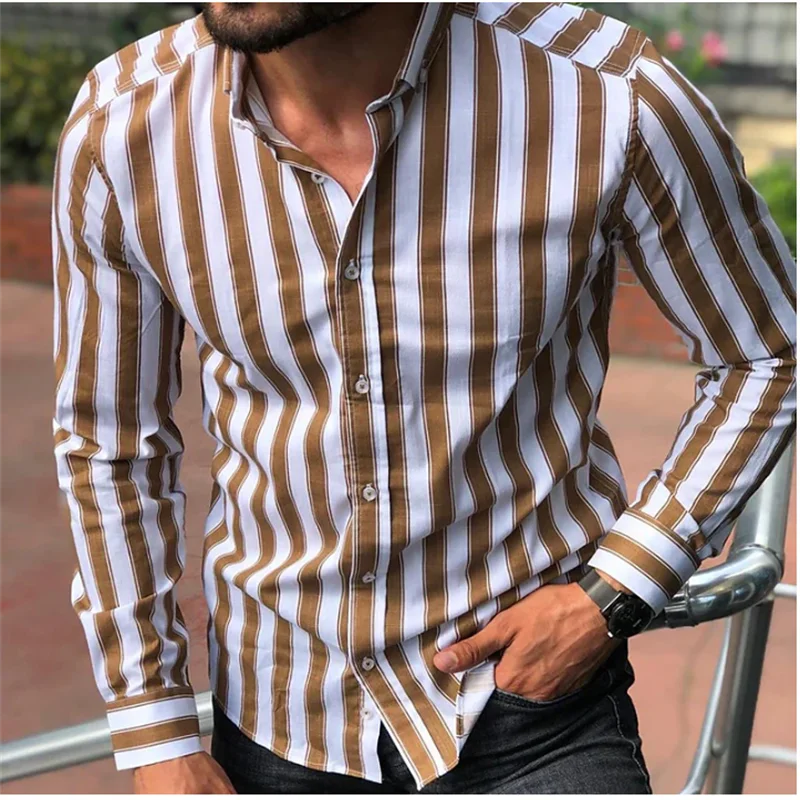 Men’s Blue Striped Long Sleeve Button Shirt