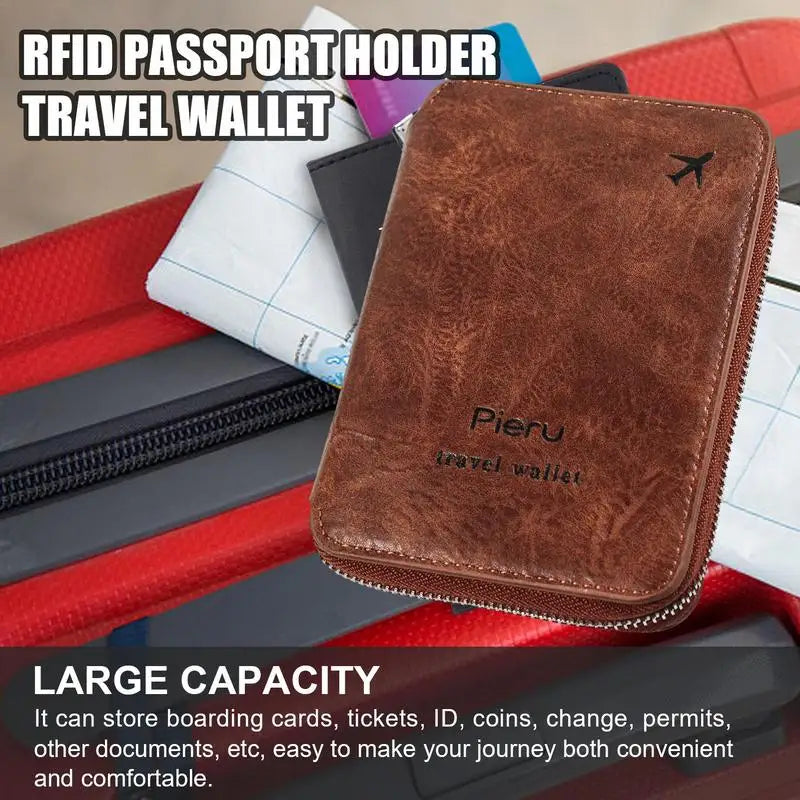 RFID PU Leather Passport Card Holder