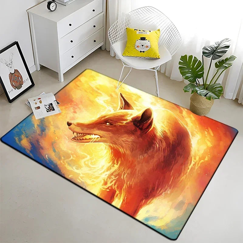 Wolf Moon Pattern Non-Slip Area Rug