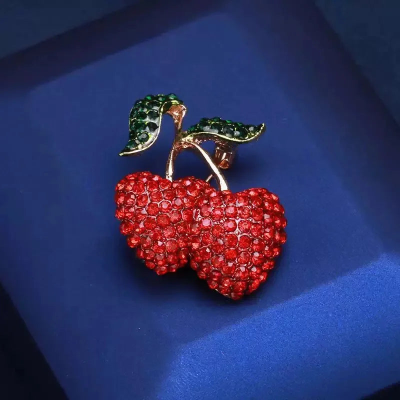 Red Cherry Crystal Rhinestone Brooch