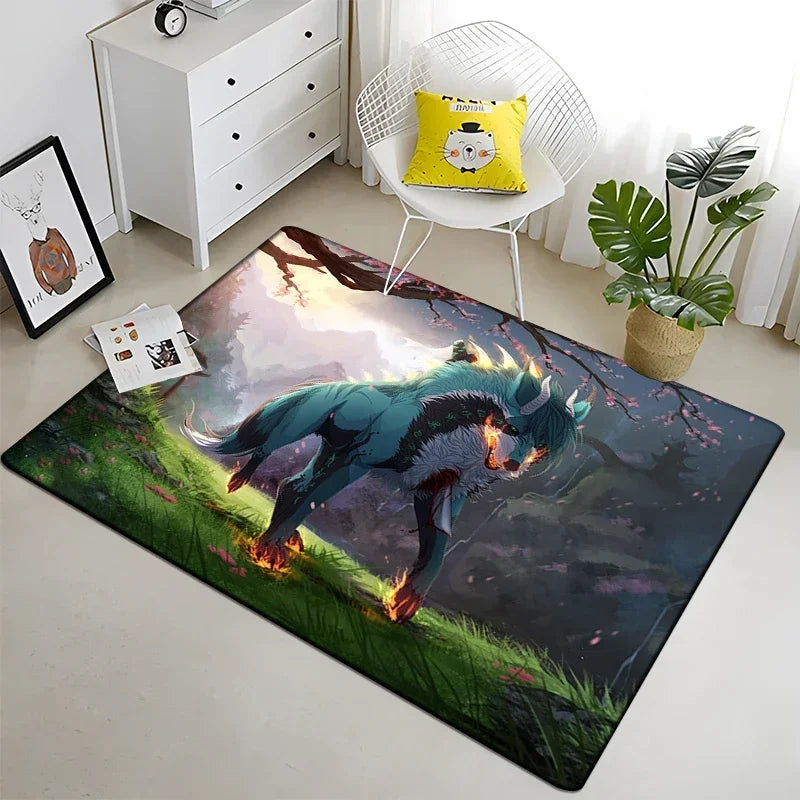 Wolf Moon Pattern Non-Slip Area Rug