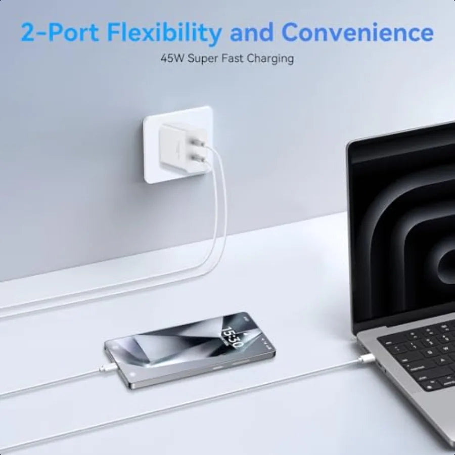 45W Dual USB-C Fast Charger 2-Pack 10FT