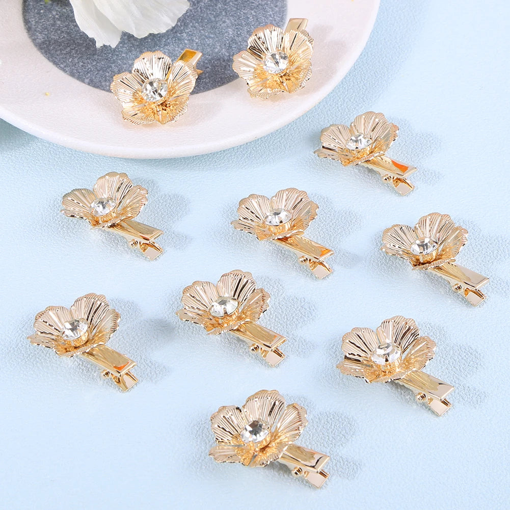 Gold Pearl Flower Hair Clips Set