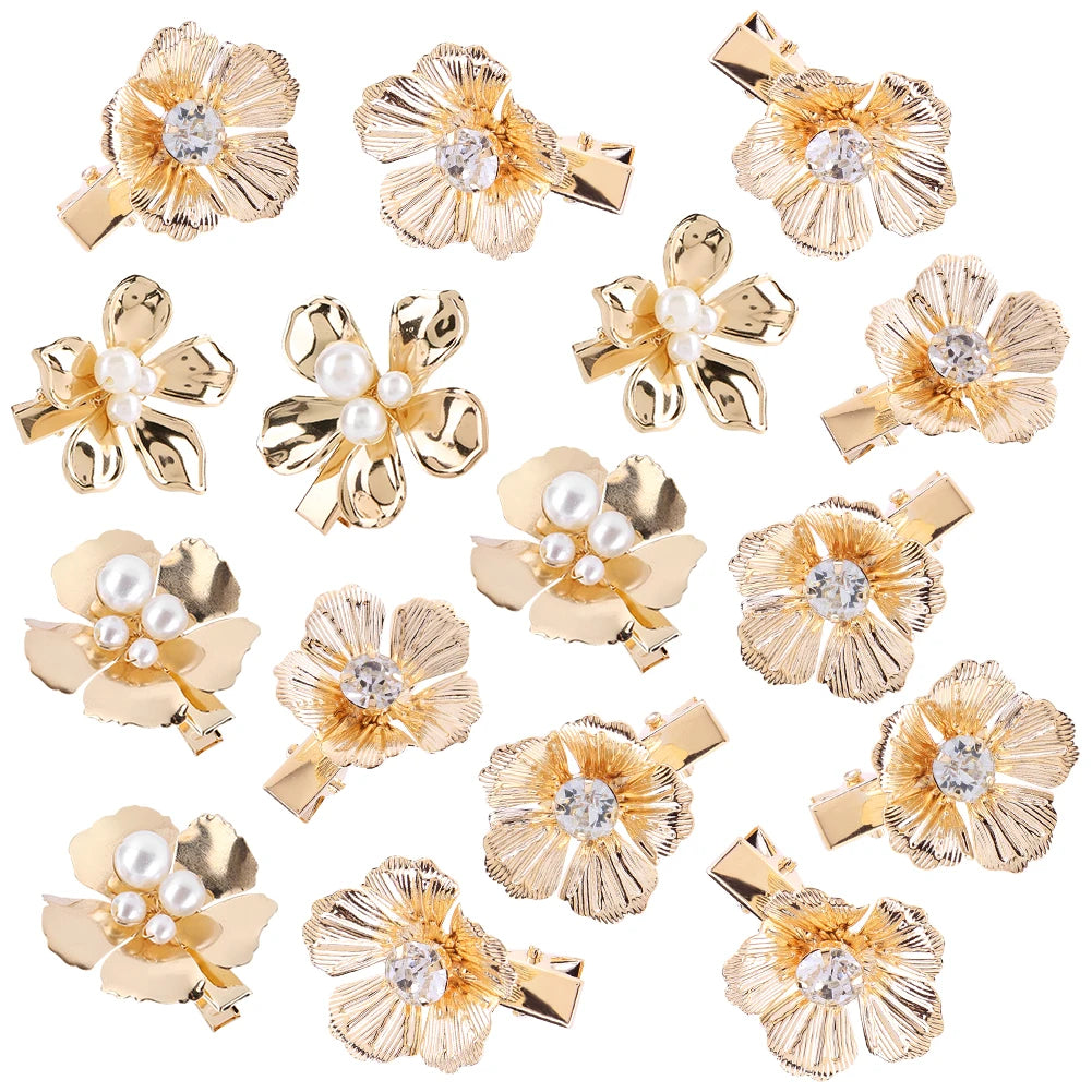 Gold Pearl Flower Hair Clips Set