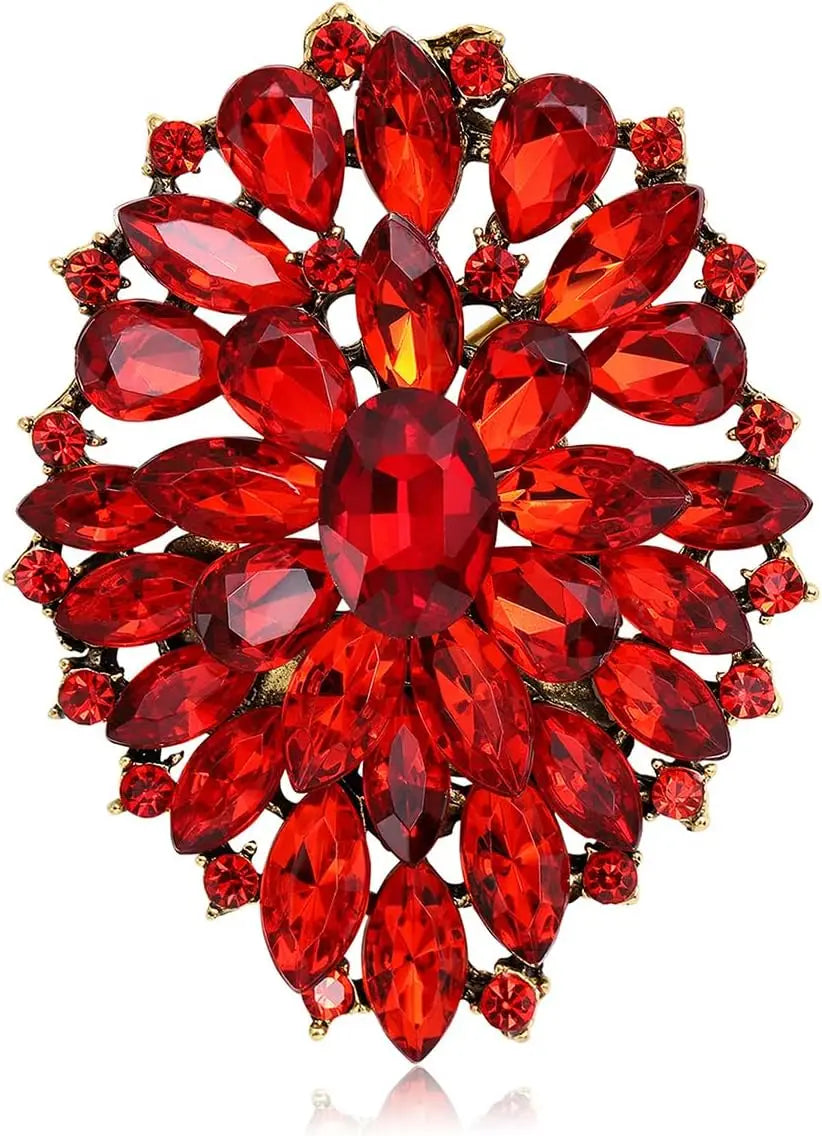 Premium Crystal Oval Flower Brooch