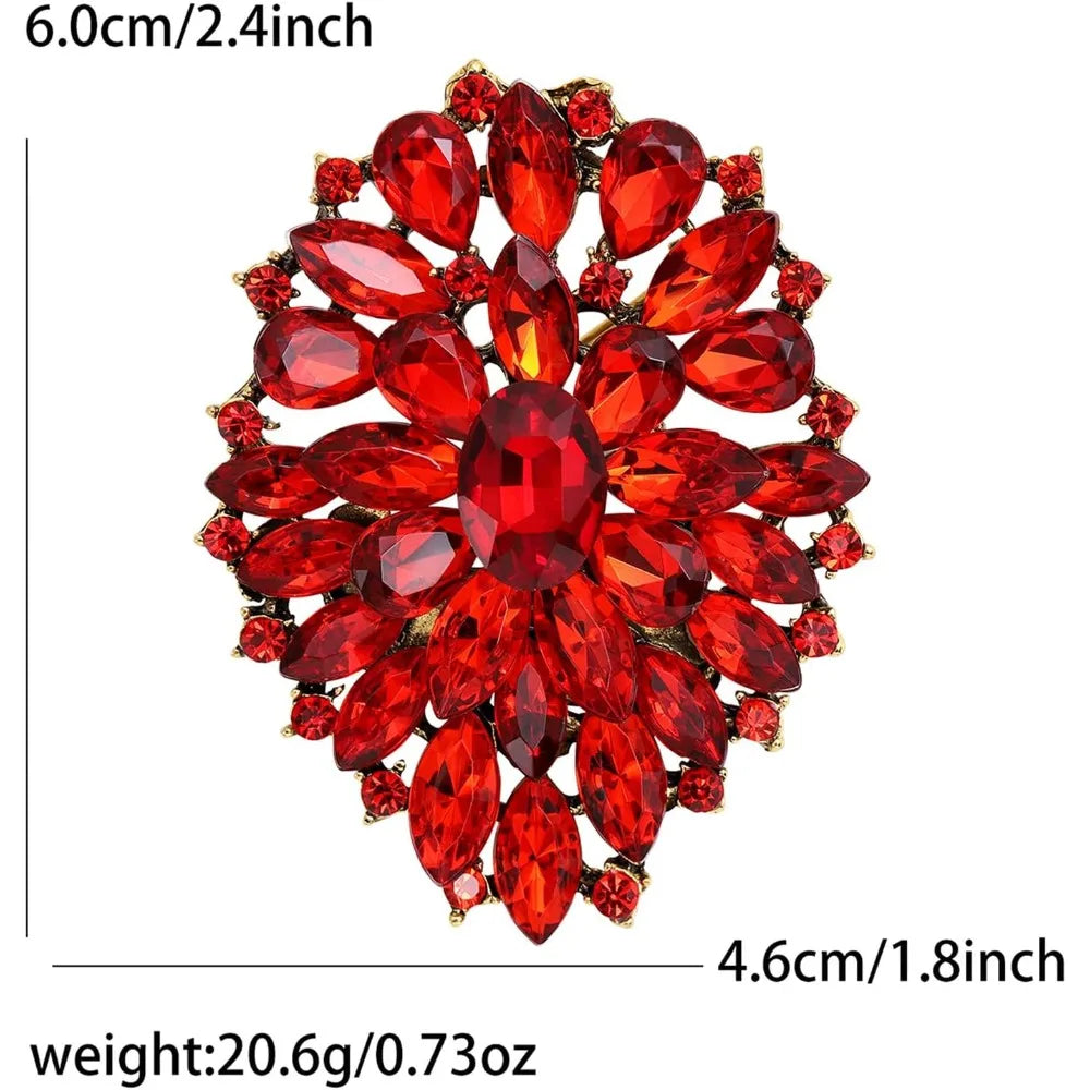 Premium Crystal Oval Flower Brooch