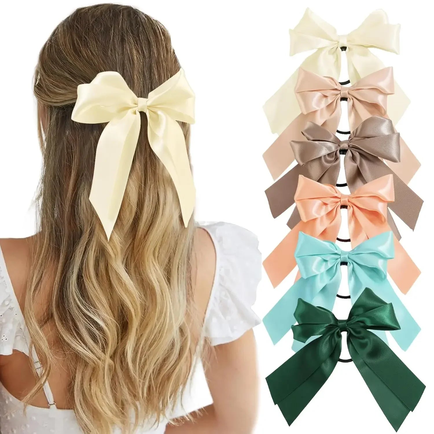 6PCS Satin Ribbon Bow Hair Ties Set