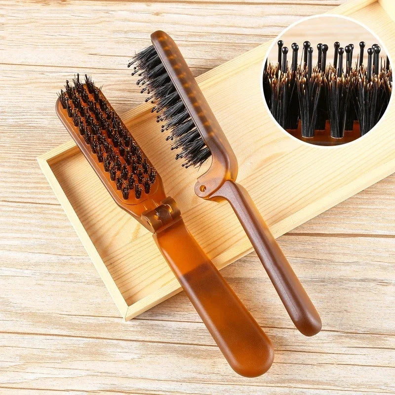 Foldable Boar Bristle Hair Brush Comb