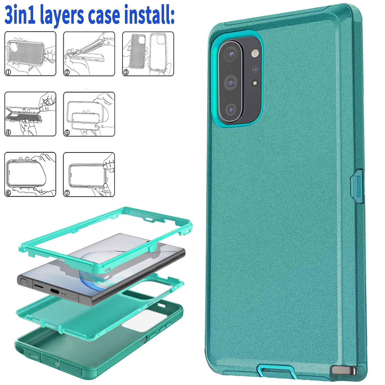Green Galaxy Note10+ Rugged 3-in-1 Case