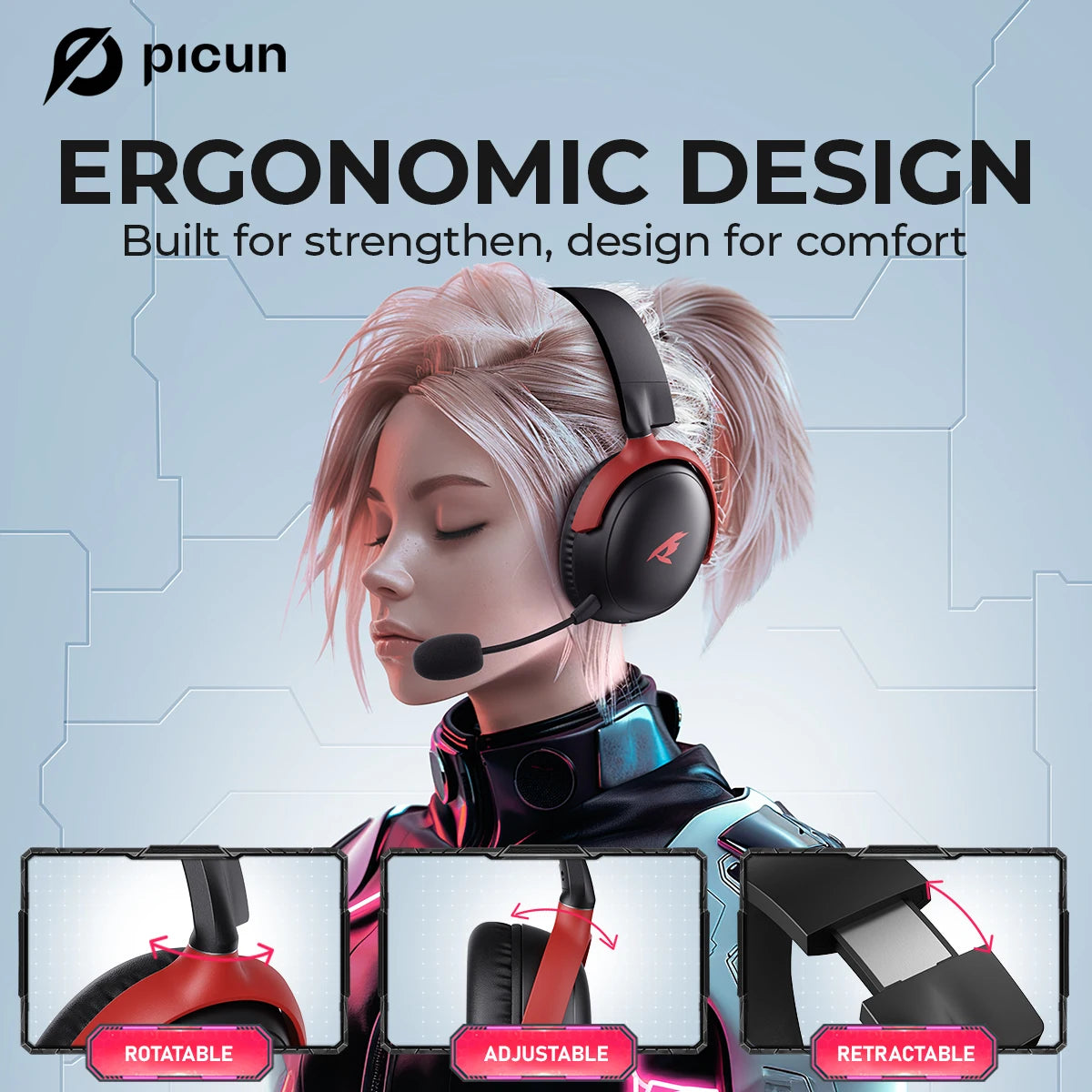 Picun G3 Wireless Gaming Headset Mic