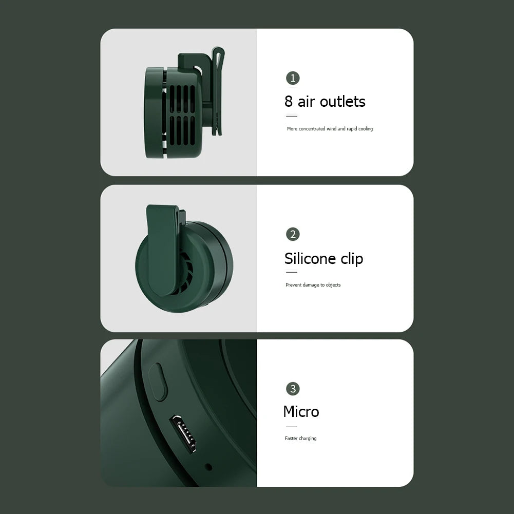 Mini Clip Hanging Neck Fan USB 3-Speed