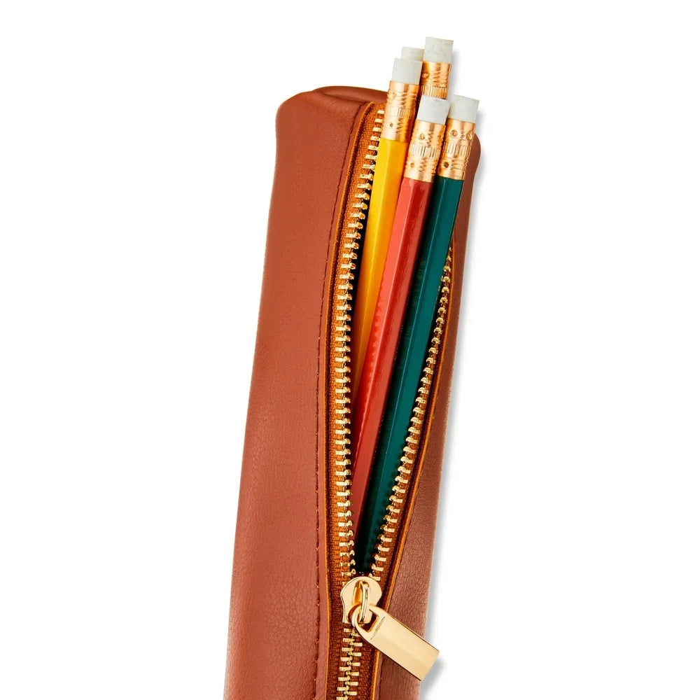Zippered Leather Pencil Pouch Case