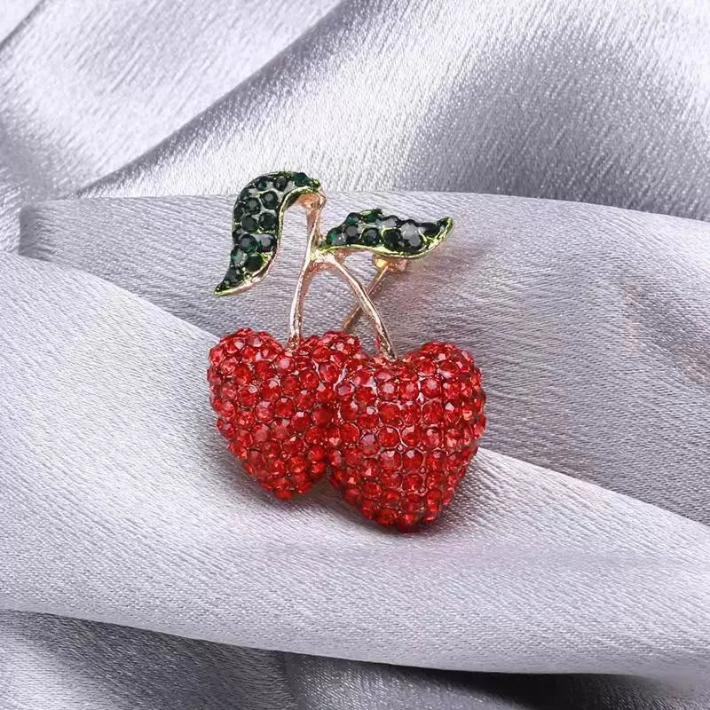 Red Cherry Crystal Rhinestone Brooch