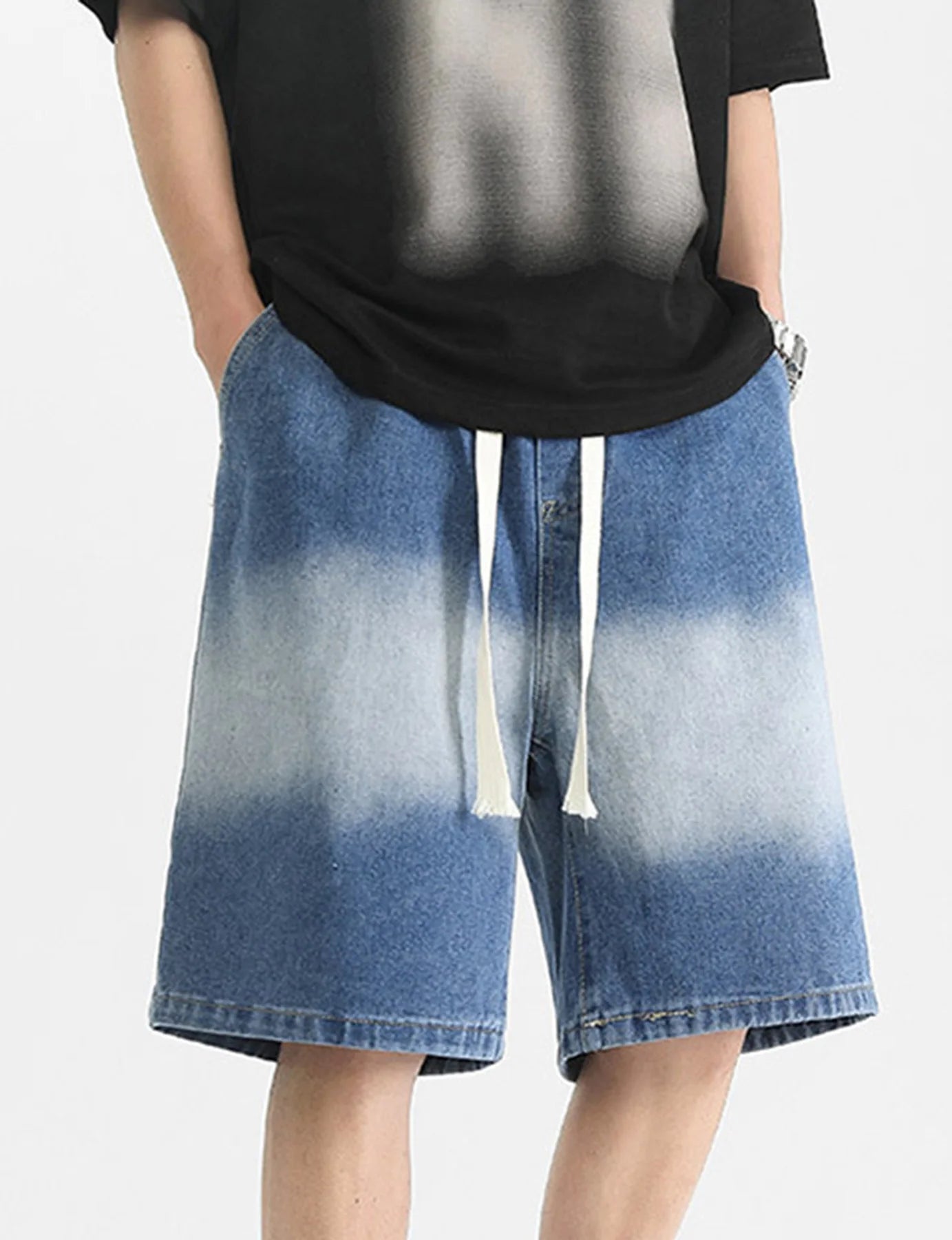 Men's Summer Casual Denim Shorts with Drawstring Waist