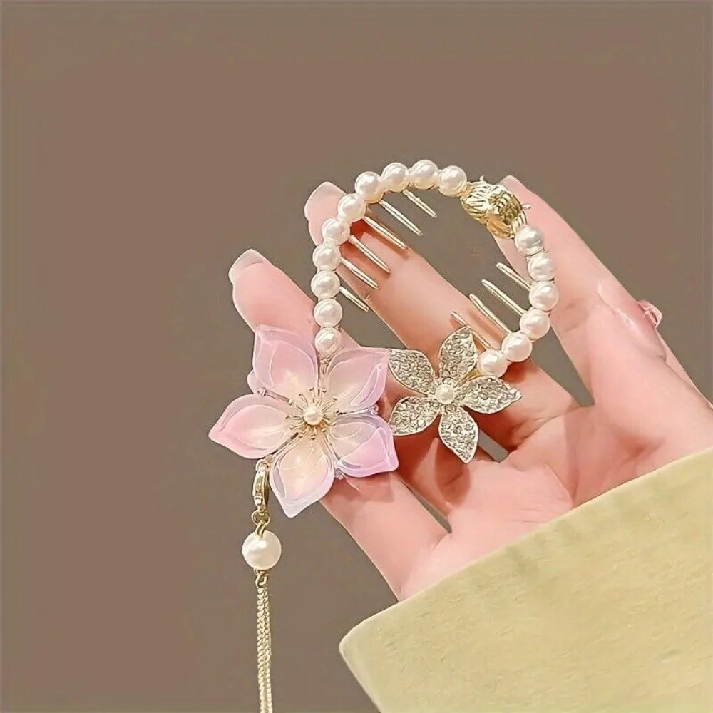 6pcs Pearl & Metal Claw Hair Clips Set