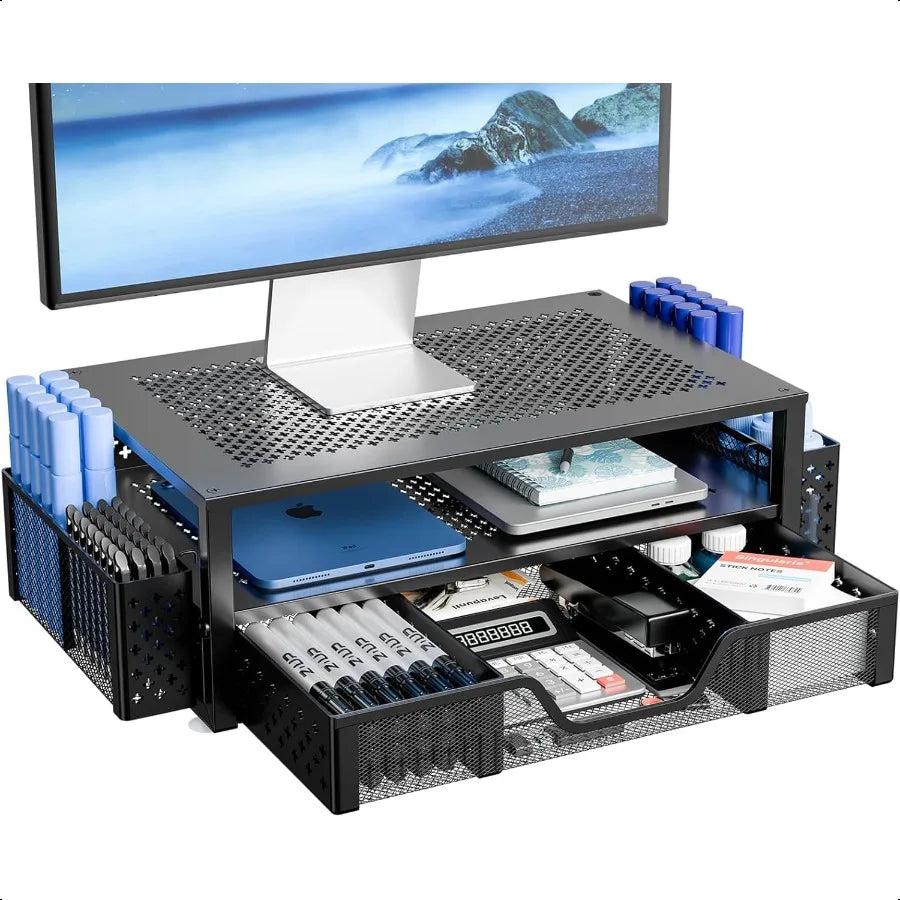 2-Tier Metal Monitor Stand Organizer