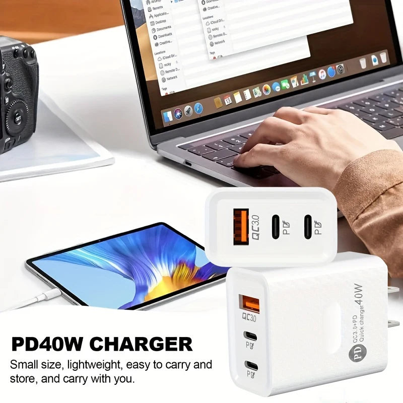 2PCS 40W 3-Port PD Charger Quick Charge