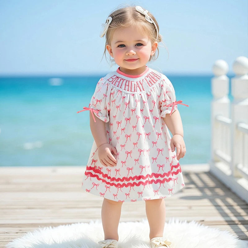 Smocked Puff Sleeve Birthday Dress