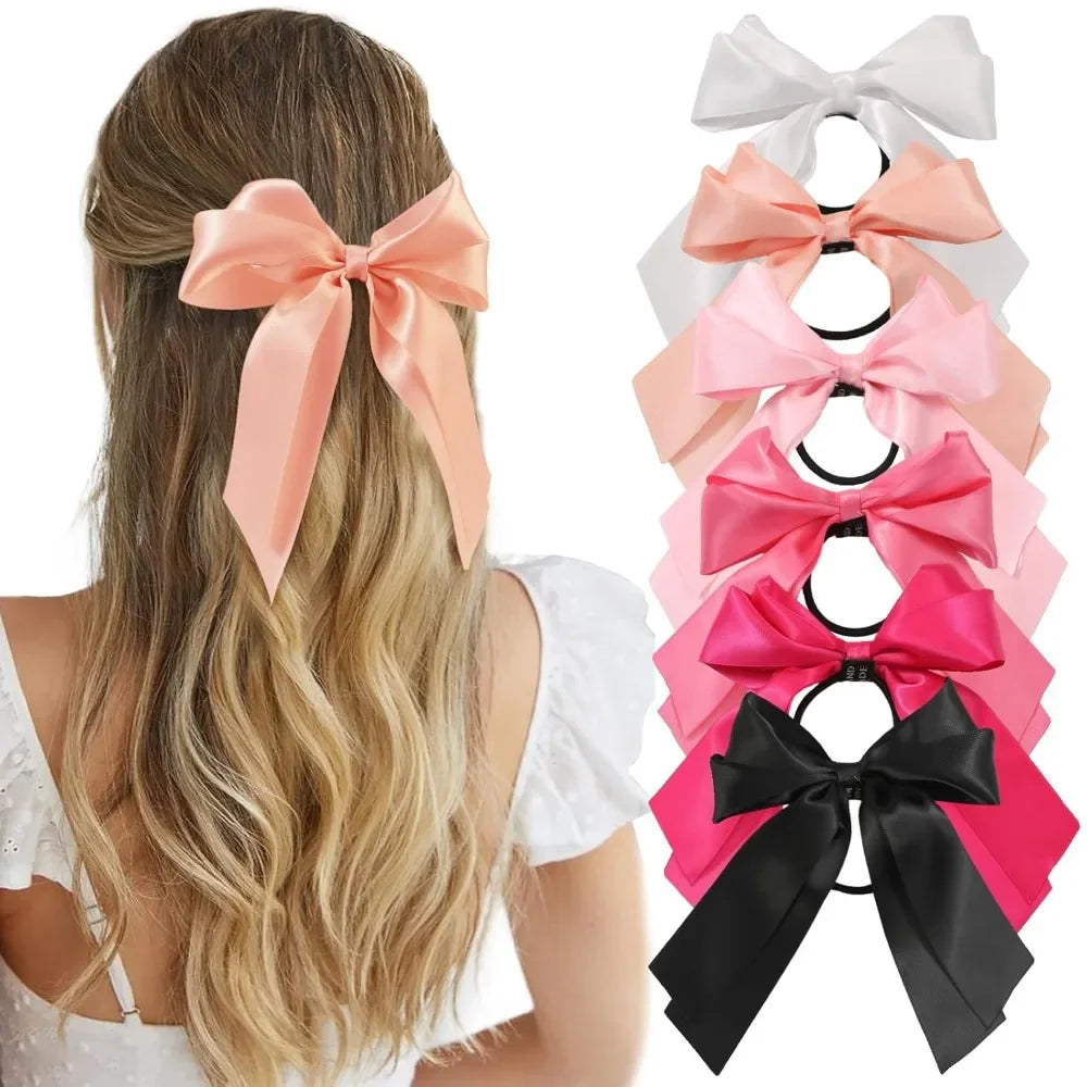 6PCS Satin Ribbon Bow Hair Ties Set