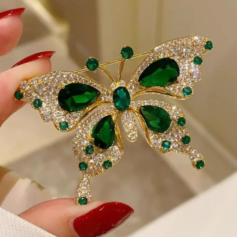 Retro Green Emerald Butterfly Brooch