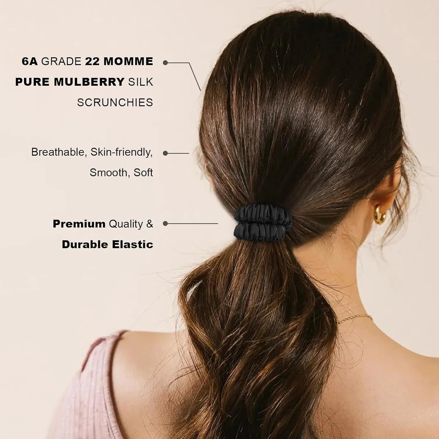 Black Mulberry Silk Scrunchies – 4 Pack