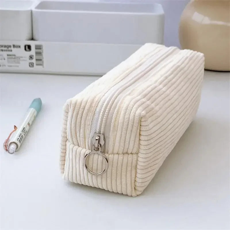 Corduroy Zipper Pencil Case Large Pouch