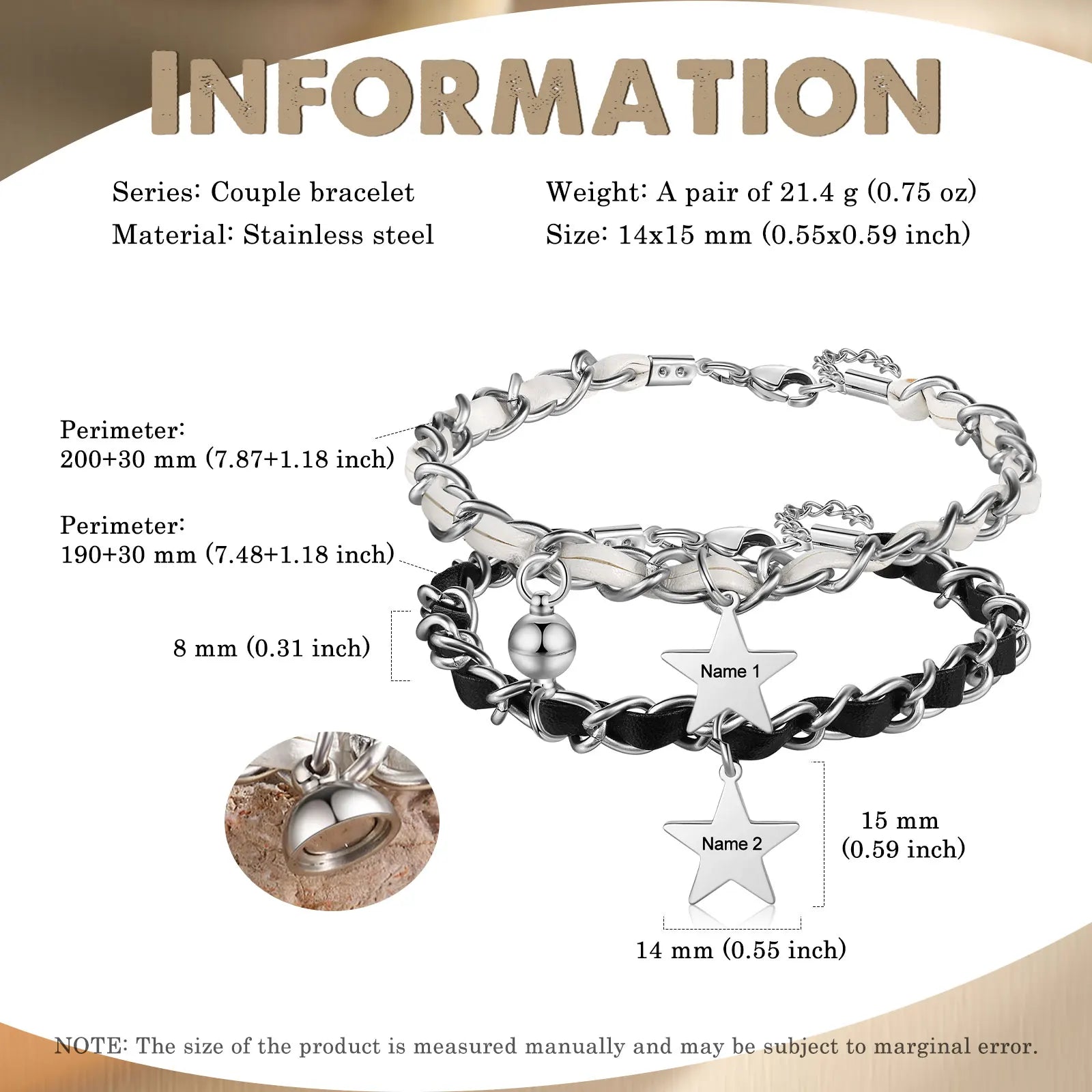 Personalized Star Charm Couple Bracelets